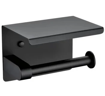Tualetes papīra turētājs ar plauktu, Melns | Toilet Paper Holder with Shelf