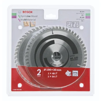 Bosch ripzāģa asmeņu komplekts Optiline Wood un Multi Material, 190 mm, 2 gab.