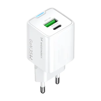Wozinsky WWC-35W GaN USB-A un USB-C sienas lādētājs 35W - Balts