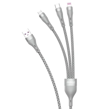 Dudao L20X 3-in-1 USB kabelis uz Lightning / Micro USB / USB-C 65W, 1.2m, pelēks