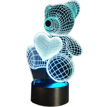 3D LED nakts lampiņa Lācis ar sirdi, RGB