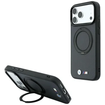 BMW Kevlar Ring Stand 360 MagSafe vāciņš iPhone 18 Pro / 17 Pro, tumši pelēks