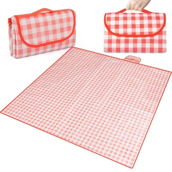 Bakalu piknika un pludmales sega 200x200 cm, sarkana rūtaina