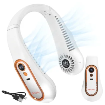Pārnēsājams bezlāpstiņu kakla ventilators Ruhhy USB-C 5 ātrumi, balts