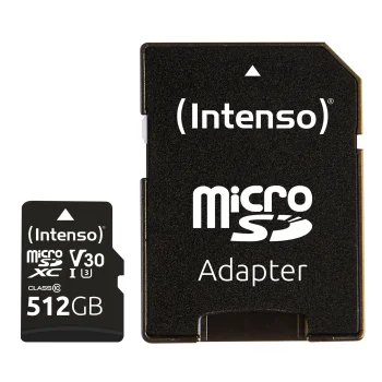 Atmiņas karte Intenso microSDXC 512GB UHS-I U3 V30 Professional ar SD adapteri