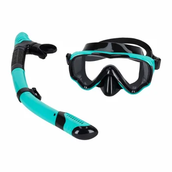 Panorāmas snorkelēšanas maskas un caurules komplekts, zili melns