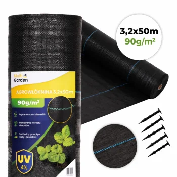 Multigarden melns agroplēves segums pret nezālēm, UV izturīgs, 90g/m², 3.2x50m ar tapām
