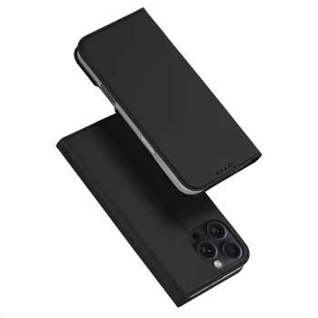 Dux Ducis iPhone 16 Pro atverams vāciņš maciņš grāmatiņa Skin Pro, melns