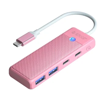 Orico PAPW2AC-C3-C3 USB centrmezgls 4 porti (2x USB-A, USB-C, 100W PD), 0.15m, Rozā