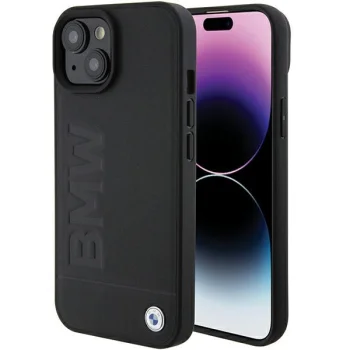 BMW Leather Hot Stamp MagSafe vāciņš Apple iPhone 15 Plus 6.7", melns