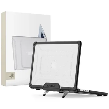 Tech-Protect SmartShell Pro vāciņš MacBook Pro 14 2021-2025 ar statīvu, melns/caurspīdīgs