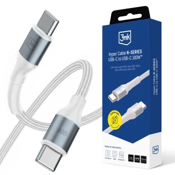 3mk Hyper Cable N-SERIES USB-C uz USB-C kabelis 100W 1m, balts