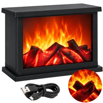 Dekoratīvs LED kamīns-laterna ar liesmas imitāciju, USB / 3x LR14, 25 x 17 x 13 cm, melns
