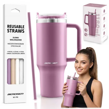 Termokrūze ar salmiņu komplektu Berdsen 1180 ml, rozā