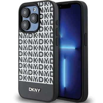 DKNY iPhone 15 Pro Max vāciņš Leather Printed Pattern MagSafe, melns
