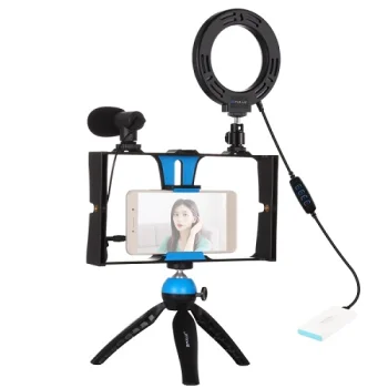 Viedtālruņa video filmēšanas komplekts ar LED riņķa lampu, mikrofonu un statīvu