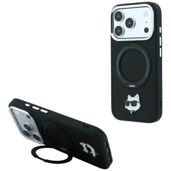 Karl Lagerfeld Ring Stand 360 Choupette MagSafe vāciņš iPhone 18 Pro Max / 17 Pro Max, melns