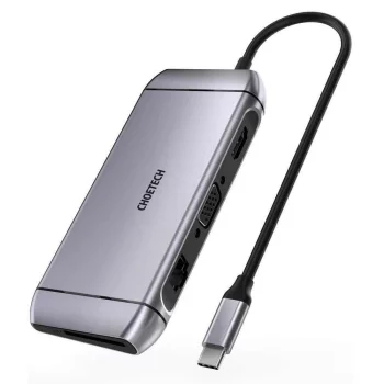 Choetech HUB-M15 9-in-1 USB-C centrmezgls (HDMI, VGA, RJ45, SD/TF), Pelēks