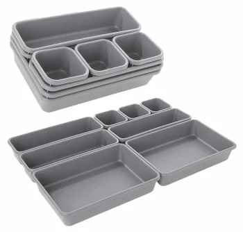 Modulārs atvilktnes organizators galda piederumiem, kancelejas precēm, darbarīķiem, kosmētikai, Pelēks | Cutlery...