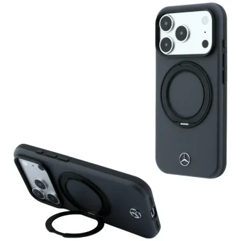Mercedes Leather with Ring Stand MagSafe vāciņš iPhone 18 Pro Max / 17 Pro Max, tumši pelēks