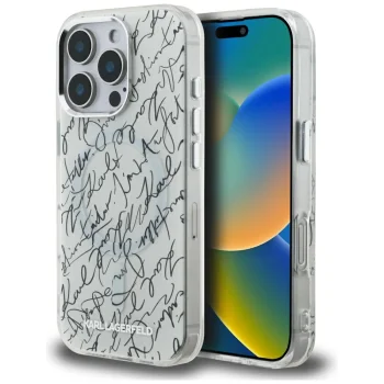 Karl Lagerfeld IML Karl Script Pattern MagSafe vāciņš iPhone 16 Pro Max, balts