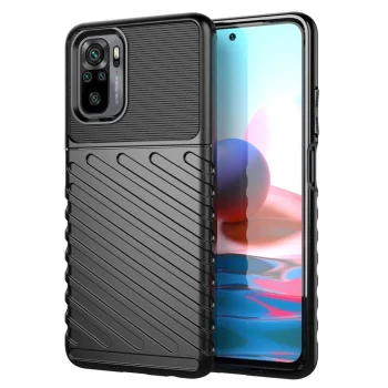 Xiaomi Redmi Note 10 4G / 10S Thunder Series Twill Texture TPU Mobile Phone Cover Case, Black | Vāks Maciņš Maks...