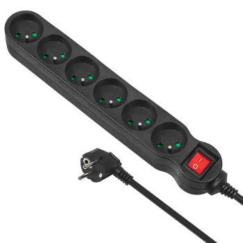 Maclean MCE225 pagarinātājs, 6 ligzdas, ar slēdzi, 1.5m, 2300W, melns
