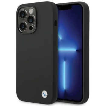 BMW Silicone Metal Logo vāciņš iPhone 15 Pro Max 6.7", melns