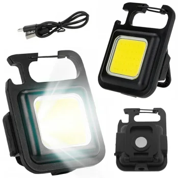COB LED atslēgu piekariņš - kabatas lukturītis ar magnētu, melns