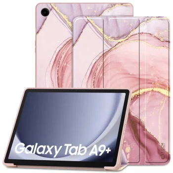 Samsung Galaxy Tab A9+ Plus (SM-X210, X215, X216B) Trifold Tech-Protect SmartCase Protective Cover Case, Pink Marble |...