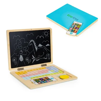 Ecotoys G068 magnētiskā tāfele - klēpjdators ar burtiem un cipariem, zila