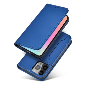 Magnet Card Case iPhone 13 Pro maciņš ar statīvu un karšu nodalījumu zils