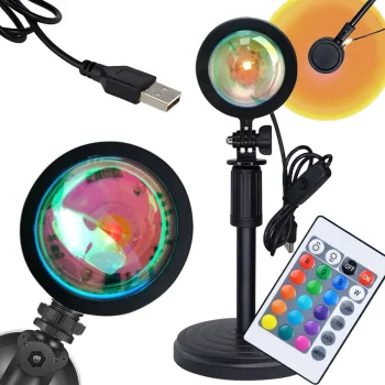 LED RGB saulrieta un saullēkta imitācijas projektors ar tālvadības pulti, USB