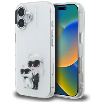 Karl Lagerfeld IML Aquarelle Karl & Choupette iPhone 16 vāciņš, balts