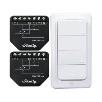 Shelly Shutter WiFi žalūziju kontrolleru komplekts (2 gab.) un pults BLU RC Button 4