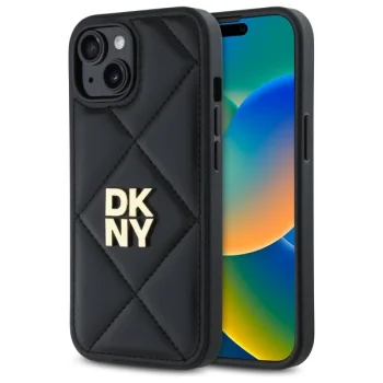 Telefona vāciņš DKNY Quilted Stack Logo Apple iPhone 15, melns