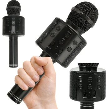 Bezvadu karaoke mikrofons ar Bluetooth skaļruni un balss modulatoru