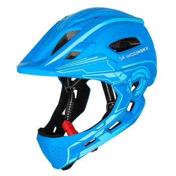 Wozinsky bērnu pilnas sejas velo ķivere ar USB aizmugurējo gaismu, S (52-56 cm), zila
