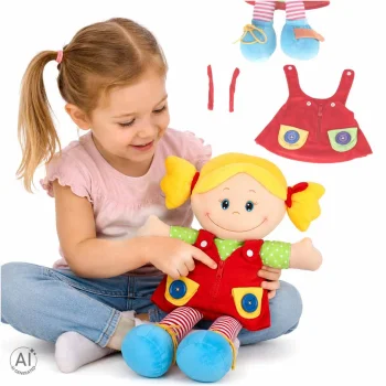 Mīkstā lupatu lelle meitene ģērbšanās un aizdares mācīšanai, 46 cm
