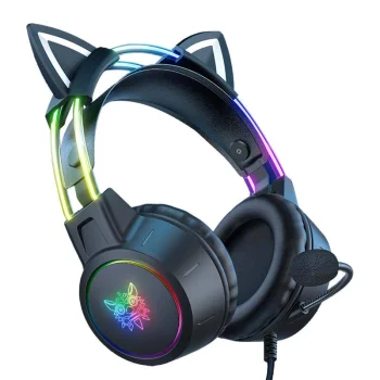Vadu spēļu austiņas ONIKUMA X15 PRO ar kaķa ausīm un RGB apgaismojumu, melnas
