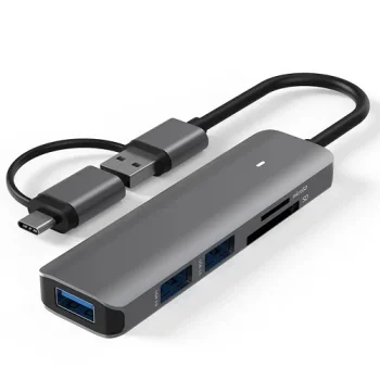 USB 3.0 un USB-C centrmezgls un karšu lasītājs, 3x USB 3.0, SD, TF, pelēks