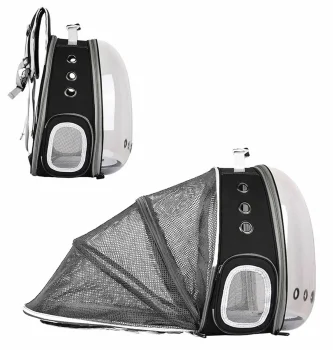 Salokāms Dzīvnieku Ceļošanas Mugursoma Koferis, 28-68x32x42cm, Melns | Pet Cat Dog Travel Backpack