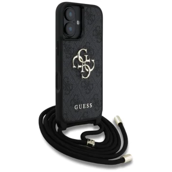 Guess 4G Big Logo Cord Strap Crossbody vāciņš iPhone 16 6.1", melns
