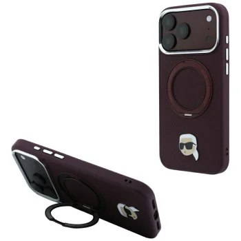 Karl Lagerfeld Ring Stand 360 Karl Head Pin MagSafe vāciņš iPhone 18 Pro Max / 17 Pro Max, bordo