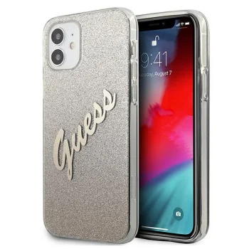 Guess iPhone 12 mini vāciņš Glitter Gradient Script, zelta
