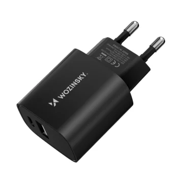 Wozinsky WGWCB USB-A USB-C 20W tīkla lādētājs, melns