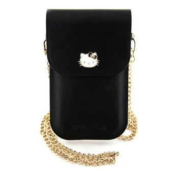 Hello Kitty Leather Metal Logo Chain pleca soma viedtālrunim, melna