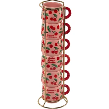 Bialetti Mercato Della Frutta espresso tasīšu komplekts, 6 gab. ar metāla statīvu (90 ml)