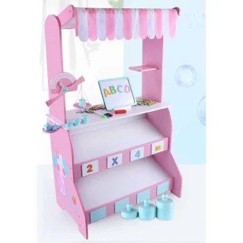 Bērnu Rotaļu Koka Tirgus Lete Veikals ar Svariem, Rozā | Kids Wooden Market Stall
