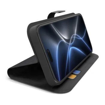 Atverams vāciņš SBS Wallet Smart, iPhone 18 Pro, ar statīvu un karšu kabatām, melns
